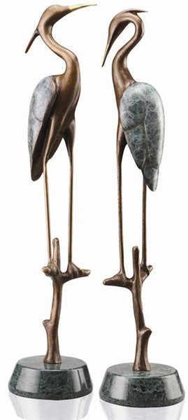 Heron Pair of Wetland Sculptures Made of Brass Art Deco